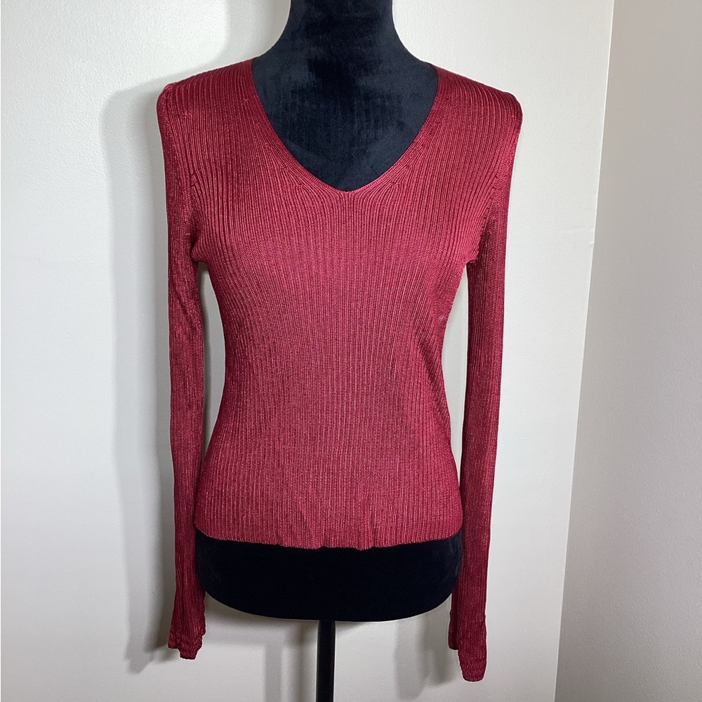 Ann Taylor Petites Ribbed Red Long Sleeve Sweater Size Medium Petites